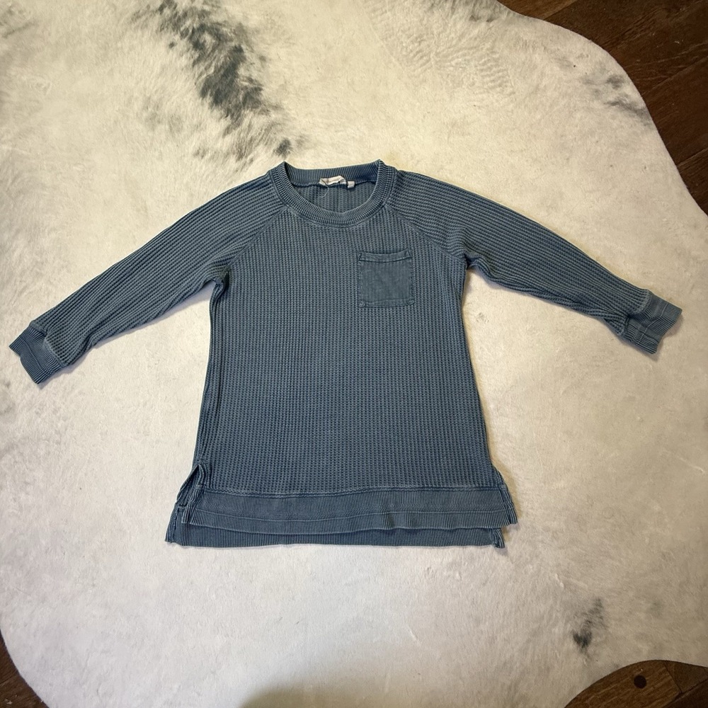 Soft Surroundings Top Womens Size‎ PM Green Distressed Waffle Knit Tunic